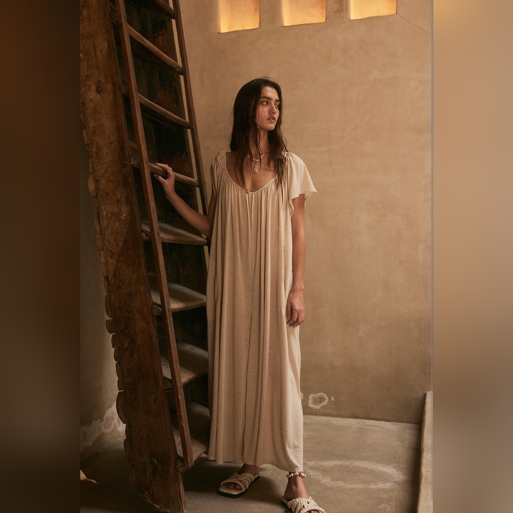 Free People Cream Flowing Maxi Jumpsuit